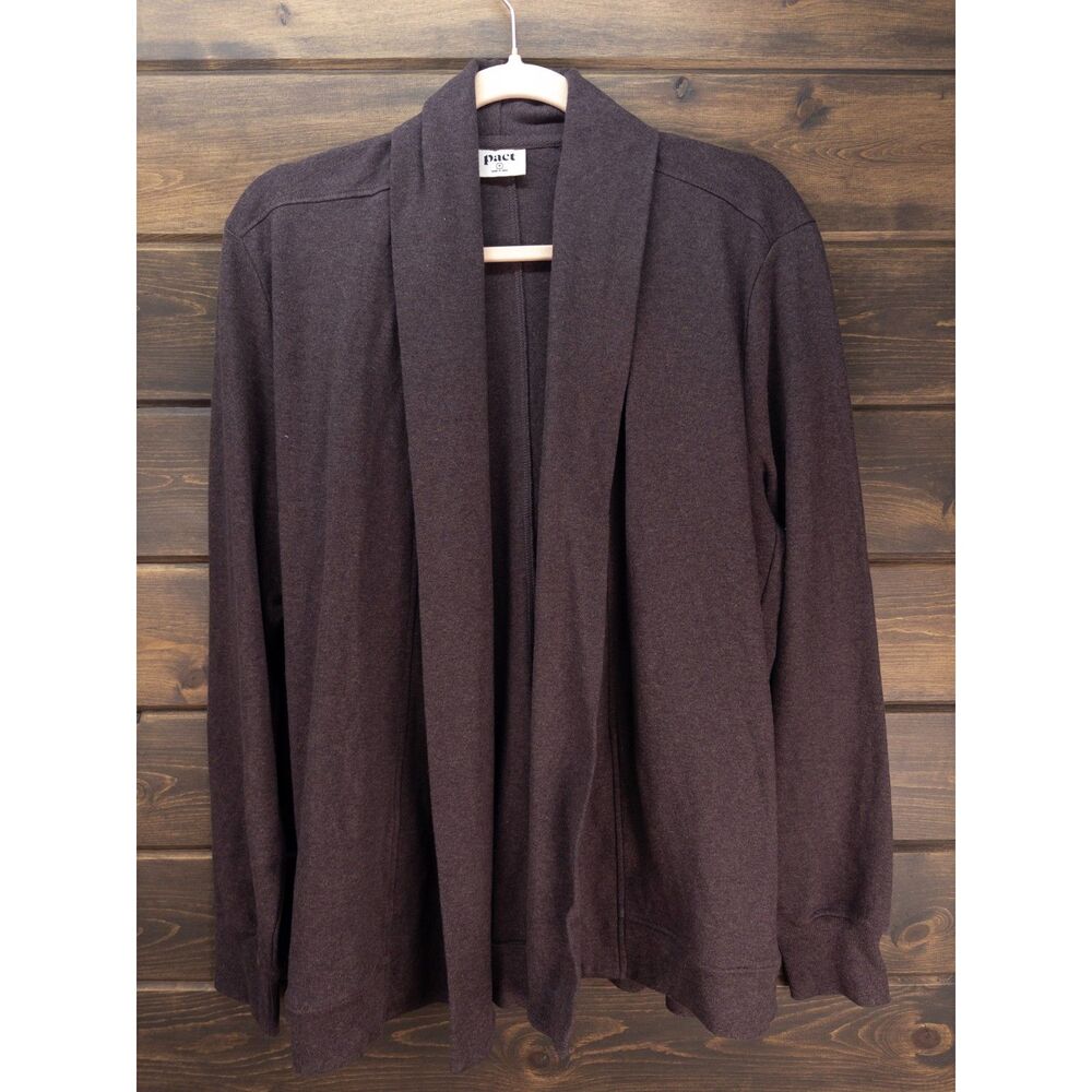 Pact Organic Airplane Drape Cardigan Chocolate Heather Size Medium Open Front